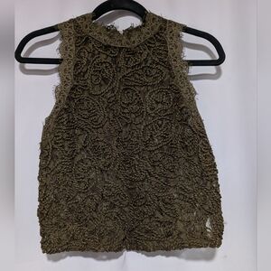 Zara Olive Green Textured Lace Top